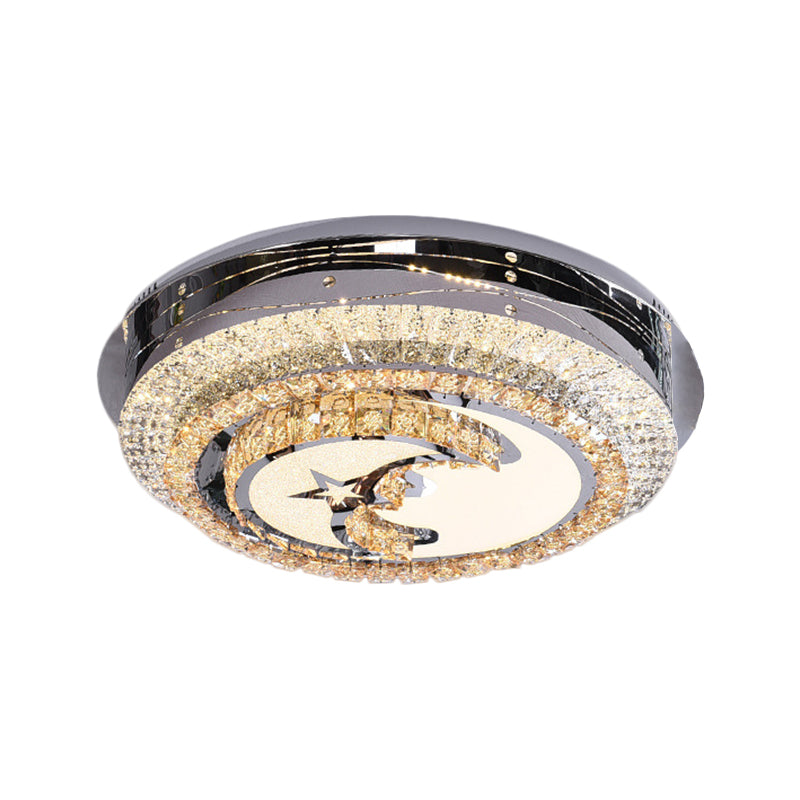 LED Round Flush Light Contemporary Stainless-Steel Crystals Flush Mounted Lamp with Half-Moon Design Clearhalo 'Ceiling Lights' 'Close To Ceiling Lights' 'Close to ceiling' 'Flush mount' Lighting' 1426472