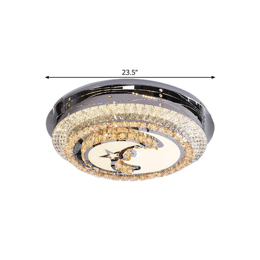 LED Round Flush Light Contemporary Stainless-Steel Crystals Flush Mounted Lamp with Half-Moon Design Clearhalo 'Ceiling Lights' 'Close To Ceiling Lights' 'Close to ceiling' 'Flush mount' Lighting' 1426473