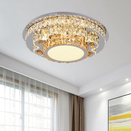 LED Round Ceiling Lamp Modern Stainless-Steel Rectangular-Cut Crystals Flushmount with Flower/Octagon/Oval Design Stainless-Steel A Clearhalo 'Ceiling Lights' 'Close To Ceiling Lights' 'Close to ceiling' 'Flush mount' Lighting' 1426474