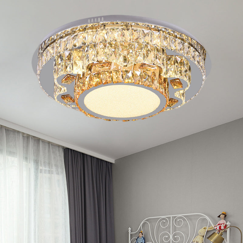 LED Round Ceiling Lamp Modern Stainless-Steel Rectangular-Cut Crystals Flushmount with Flower/Octagon/Oval Design Clearhalo 'Ceiling Lights' 'Close To Ceiling Lights' 'Close to ceiling' 'Flush mount' Lighting' 1426475