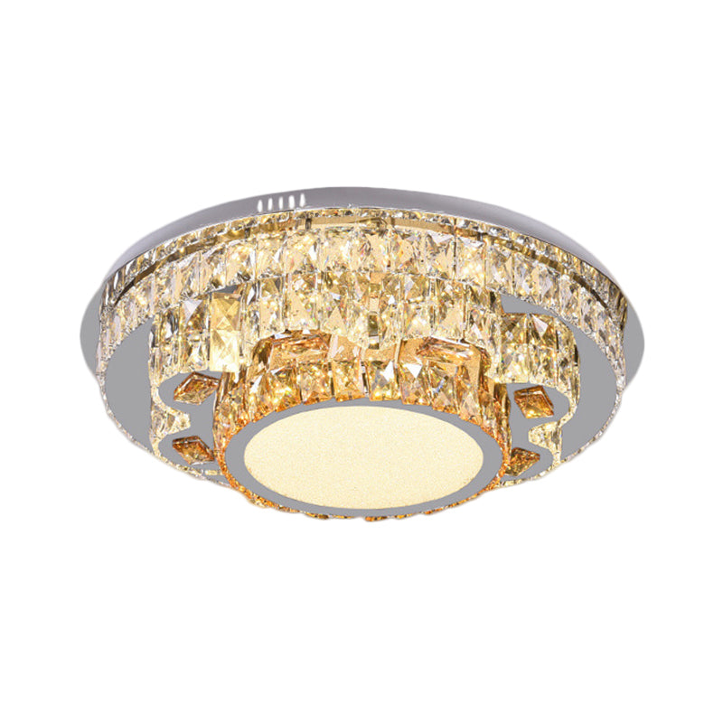 LED Round Ceiling Lamp Modern Stainless-Steel Rectangular-Cut Crystals Flushmount with Flower/Octagon/Oval Design Clearhalo 'Ceiling Lights' 'Close To Ceiling Lights' 'Close to ceiling' 'Flush mount' Lighting' 1426476