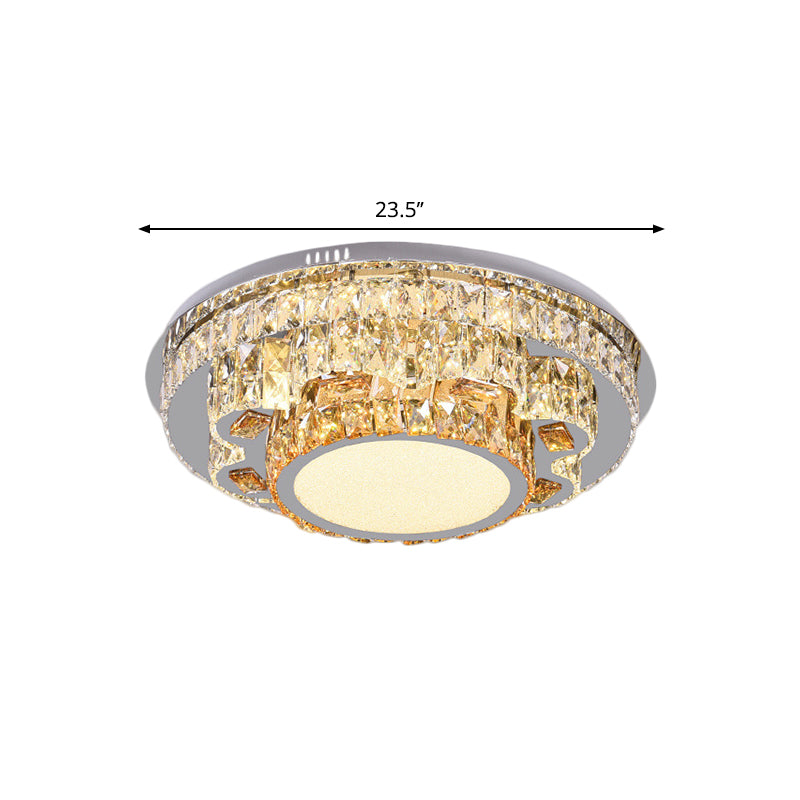 LED Round Ceiling Lamp Modern Stainless-Steel Rectangular-Cut Crystals Flushmount with Flower/Octagon/Oval Design Clearhalo 'Ceiling Lights' 'Close To Ceiling Lights' 'Close to ceiling' 'Flush mount' Lighting' 1426477