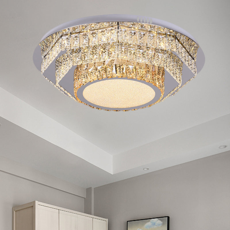 LED Round Ceiling Lamp Modern Stainless-Steel Rectangular-Cut Crystals Flushmount with Flower/Octagon/Oval Design Stainless-Steel B Clearhalo 'Ceiling Lights' 'Close To Ceiling Lights' 'Close to ceiling' 'Flush mount' Lighting' 1426478