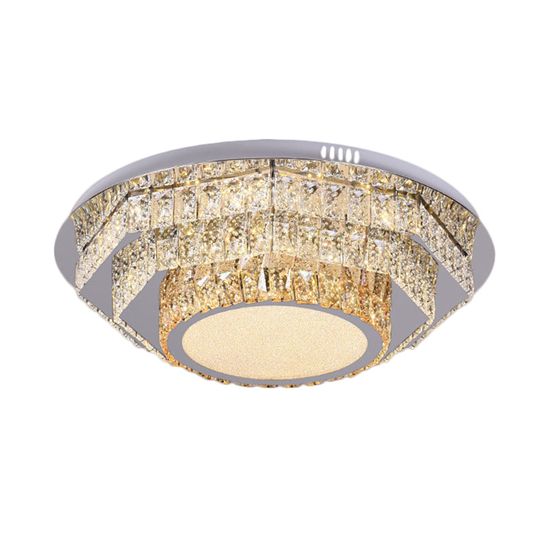 LED Round Ceiling Lamp Modern Stainless-Steel Rectangular-Cut Crystals Flushmount with Flower/Octagon/Oval Design Clearhalo 'Ceiling Lights' 'Close To Ceiling Lights' 'Close to ceiling' 'Flush mount' Lighting' 1426481