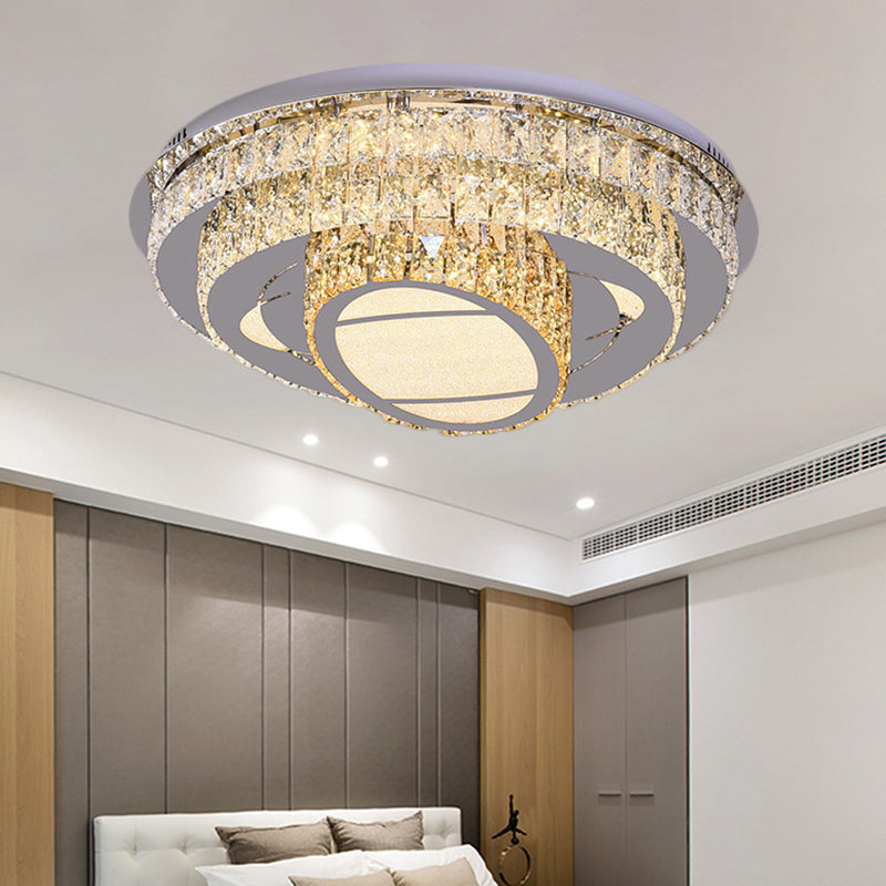 LED Round Ceiling Lamp Modern Stainless-Steel Rectangular-Cut Crystals Flushmount with Flower/Octagon/Oval Design Stainless-Steel C Clearhalo 'Ceiling Lights' 'Close To Ceiling Lights' 'Close to ceiling' 'Flush mount' Lighting' 1426483