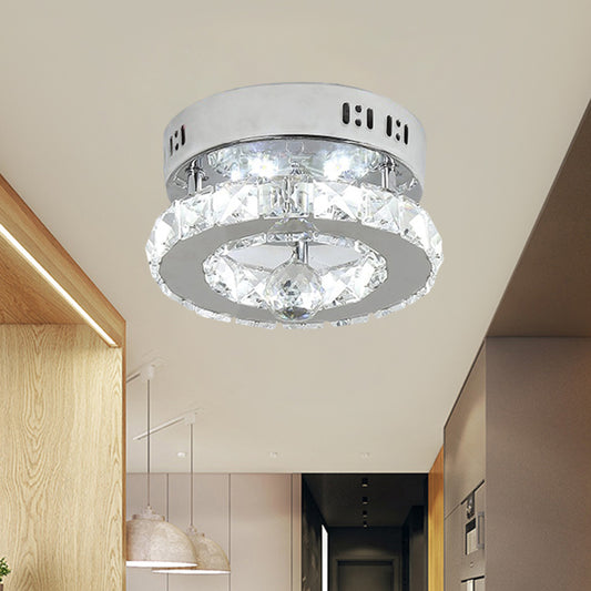 Clear Beveled Crystals Stainless-Steel Semi Flush Round LED Contemporary Lighting Fixture in White/Warm Light Clearhalo 'Ceiling Lights' 'Close To Ceiling Lights' 'Close to ceiling' 'Semi-flushmount' Lighting' 1426489