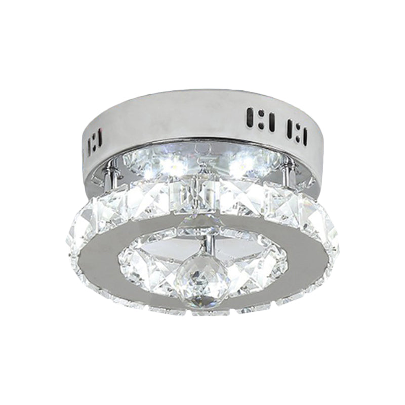 Clear Beveled Crystals Stainless-Steel Semi Flush Round LED Contemporary Lighting Fixture in White/Warm Light Clearhalo 'Ceiling Lights' 'Close To Ceiling Lights' 'Close to ceiling' 'Semi-flushmount' Lighting' 1426490