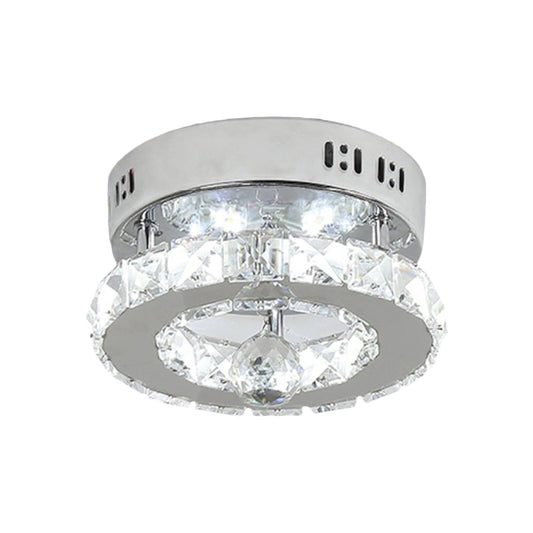 Clear Beveled Crystals Stainless-Steel Semi Flush Round LED Contemporary Lighting Fixture in White/Warm Light Clearhalo 'Ceiling Lights' 'Close To Ceiling Lights' 'Close to ceiling' 'Semi-flushmount' Lighting' 1426490