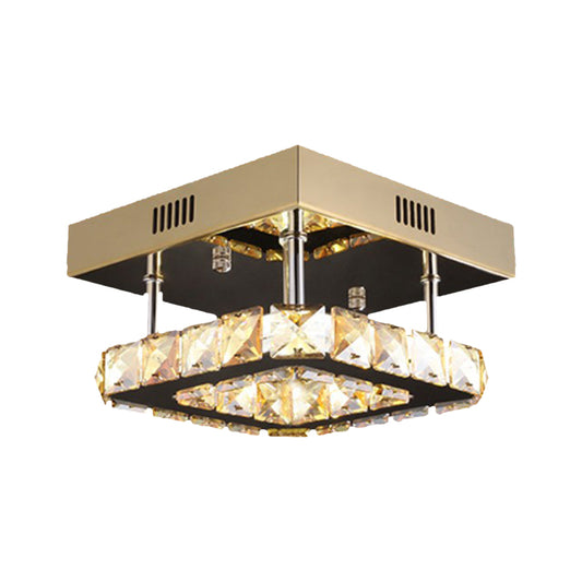 LED Square Ceiling Lamp Modern Gold/Stainless-Steel Clear Faceted Crystal Blocks Semi Flush Mount in White/Warm Light Clearhalo 'Ceiling Lights' 'Close To Ceiling Lights' 'Close to ceiling' 'Semi-flushmount' Lighting' 1426494