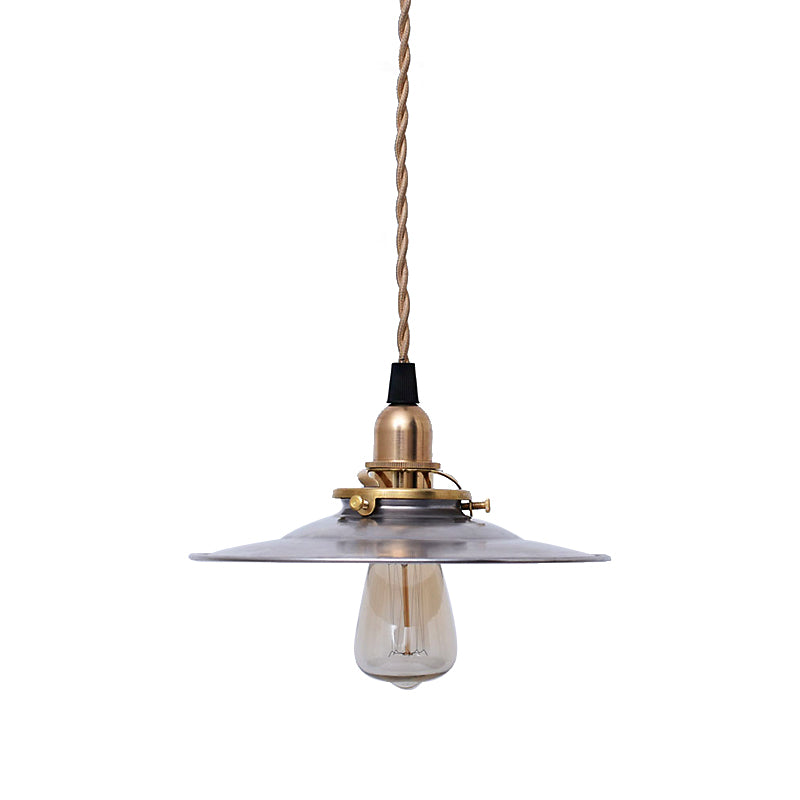 Flat Shade Farmhouse Pendant Lighting Industrial Metal 1 Bulb Brass Finish Ceiling Lamp with Hanging Cord Clearhalo 'Art Deco Pendants' 'Cast Iron' 'Ceiling Lights' 'Ceramic' 'Crystal' 'Industrial Pendants' 'Industrial' 'Metal' 'Middle Century Pendants' 'Pendant Lights' 'Pendants' 'Tiffany' Lighting' 142652