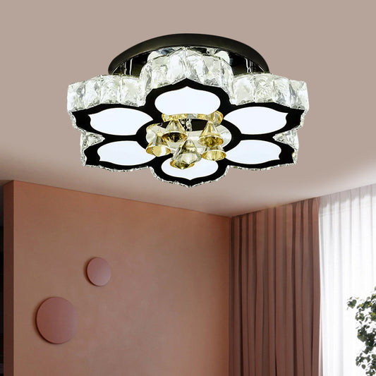 LED Peach/Symmetric Flower Semi Flush Modern Stainless-Steel Clear Crystal Blocks Flush Mount Ceiling Lamp Clearhalo 'Ceiling Lights' 'Close To Ceiling Lights' 'Close to ceiling' 'Semi-flushmount' Lighting' 1426527