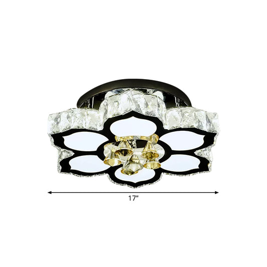 LED Peach/Symmetric Flower Semi Flush Modern Stainless-Steel Clear Crystal Blocks Flush Mount Ceiling Lamp Clearhalo 'Ceiling Lights' 'Close To Ceiling Lights' 'Close to ceiling' 'Semi-flushmount' Lighting' 1426529