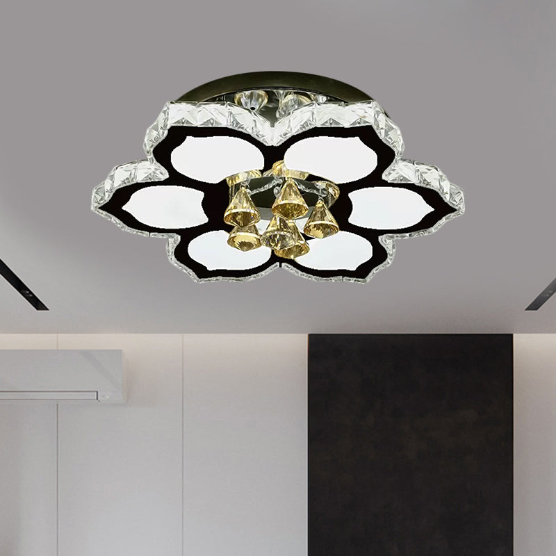 LED Peach/Symmetric Flower Semi Flush Modern Stainless-Steel Clear Crystal Blocks Flush Mount Ceiling Lamp Clearhalo 'Ceiling Lights' 'Close To Ceiling Lights' 'Close to ceiling' 'Semi-flushmount' Lighting' 1426532