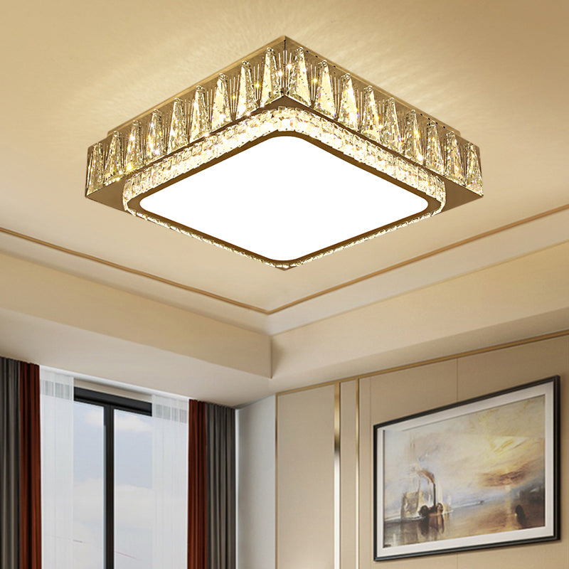 Stainless-Steel LED Ceiling Lighting Modern Clear Beveled Crystal Blocks Square Flushmount Lamp Stainless-Steel Clearhalo 'Ceiling Lights' 'Close To Ceiling Lights' 'Close to ceiling' 'Flush mount' Lighting' 1426583