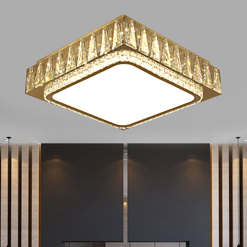 Stainless-Steel LED Ceiling Lighting Modern Clear Beveled Crystal Blocks Square Flushmount Lamp Clearhalo 'Ceiling Lights' 'Close To Ceiling Lights' 'Close to ceiling' 'Flush mount' Lighting' 1426584