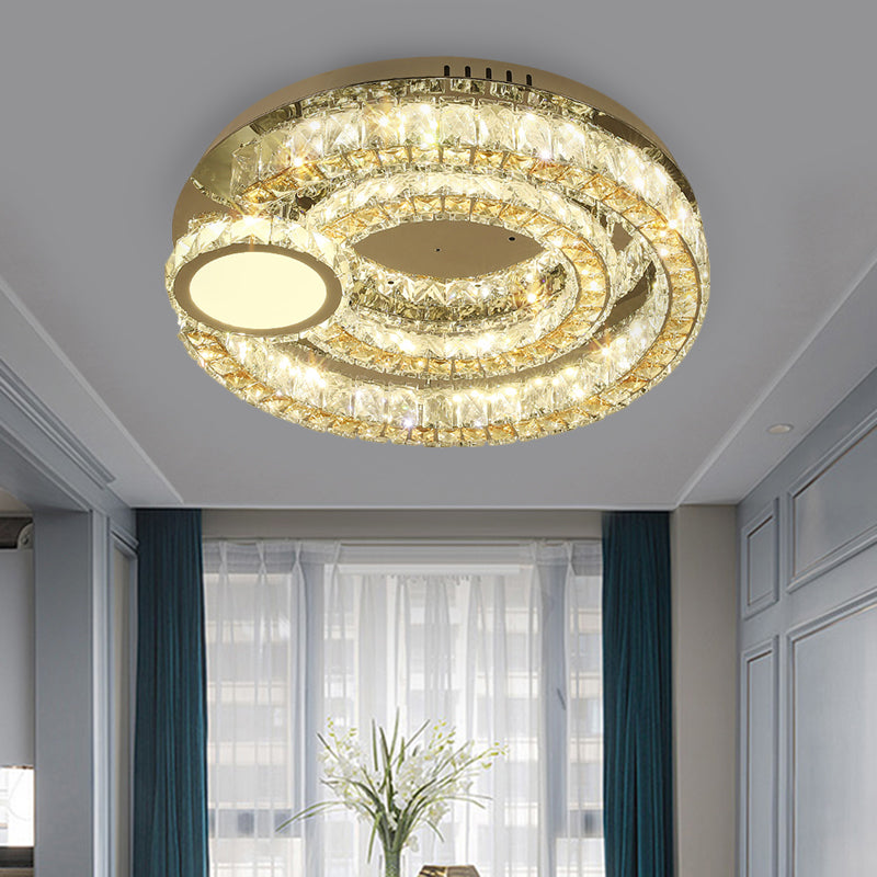 LED Ring Flushmount Contemporary Stainless-Steel Finish Clear Faceted Crystal Blocks Ceiling Lighting Stainless-Steel Clearhalo 'Ceiling Lights' 'Close To Ceiling Lights' 'Close to ceiling' 'Flush mount' Lighting' 1426622