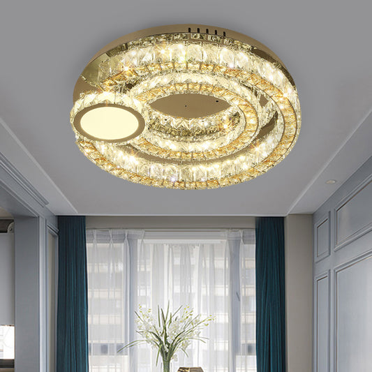 LED Ring Flushmount Contemporary Stainless-Steel Finish Clear Faceted Crystal Blocks Ceiling Lighting Stainless-Steel Clearhalo 'Ceiling Lights' 'Close To Ceiling Lights' 'Close to ceiling' 'Flush mount' Lighting' 1426622