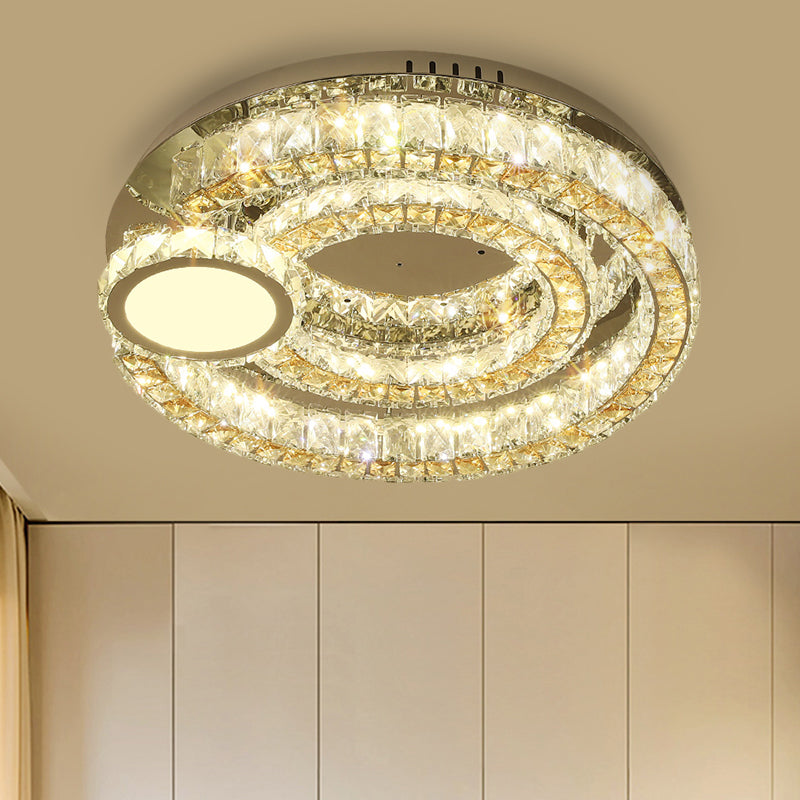 LED Ring Flushmount Contemporary Stainless-Steel Finish Clear Faceted Crystal Blocks Ceiling Lighting Clearhalo 'Ceiling Lights' 'Close To Ceiling Lights' 'Close to ceiling' 'Flush mount' Lighting' 1426623