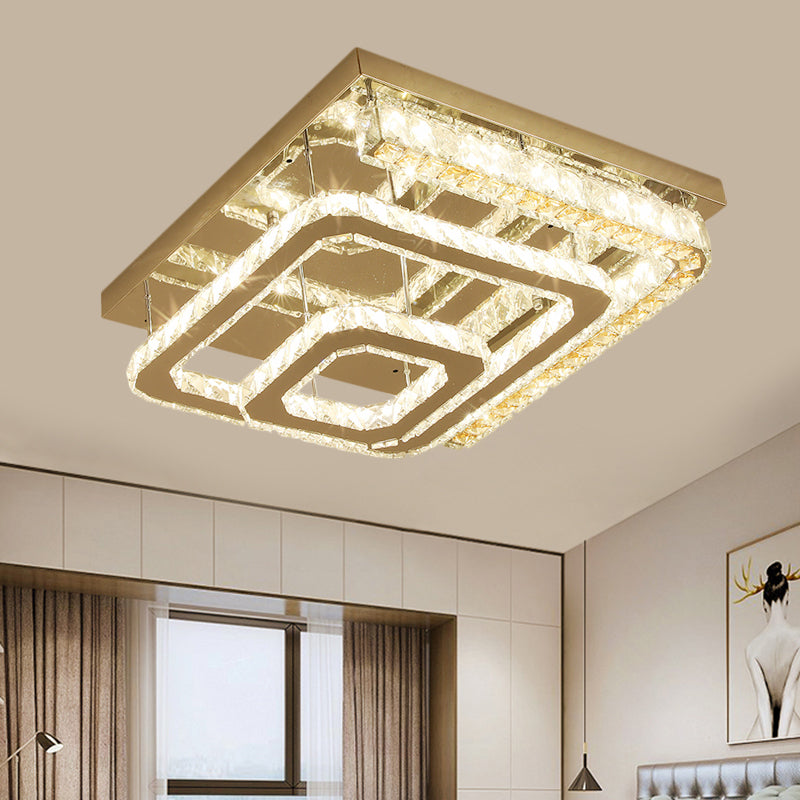 Stainless-Steel Square Ceiling Light Modern Clear Cut Crystal Blocks LED Bedchamber Semi-Flush Mount Clearhalo 'Ceiling Lights' 'Close To Ceiling Lights' 'Close to ceiling' 'Semi-flushmount' Lighting' 1426650