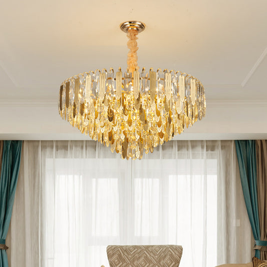 Gold Tapered Hanging Lighting Contemporary Clear Crystal Draping 6 Heads Bedchamber Chandelier Lamp Gold Clearhalo 'Ceiling Lights' 'Chandeliers' 'Modern Chandeliers' 'Modern' Lighting' 1426661