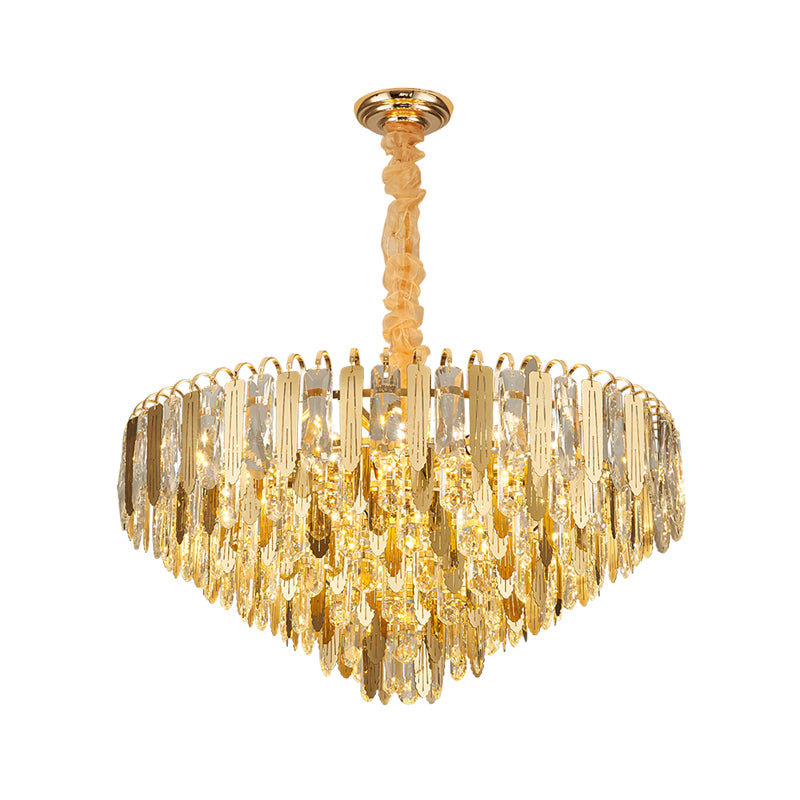 Gold Tapered Hanging Lighting Contemporary Clear Crystal Draping 6 Heads Bedchamber Chandelier Lamp Clearhalo 'Ceiling Lights' 'Chandeliers' 'Modern Chandeliers' 'Modern' Lighting' 1426663