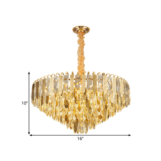 Gold Tapered Hanging Lighting Contemporary Clear Crystal Draping 6 Heads Bedchamber Chandelier Lamp Clearhalo 'Ceiling Lights' 'Chandeliers' 'Modern Chandeliers' 'Modern' Lighting' 1426664