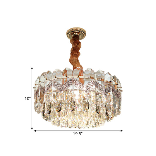 9 Bulbs Clear Crystal Draping Ceiling Chandelier Modern Champagne/Smoke Gray Finish Drum Bedchamber Pendant Lamp Clearhalo 'Ceiling Lights' 'Chandeliers' 'Modern Chandeliers' 'Modern' Lighting' 1426694