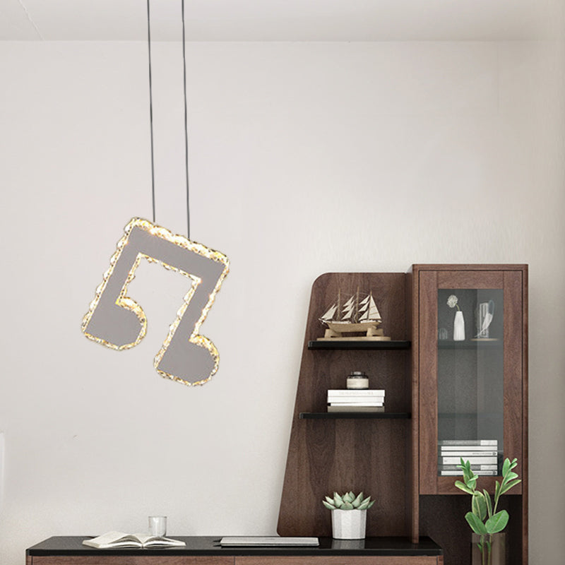 LED Musical Note Pendant Light Kit Contemporary Stainless-Steel Clear Cut Crystal Blocks Mini Hanging Lamp Clearhalo 'Ceiling Lights' 'Modern Pendants' 'Modern' 'Pendant Lights' 'Pendants' Lighting' 1426731