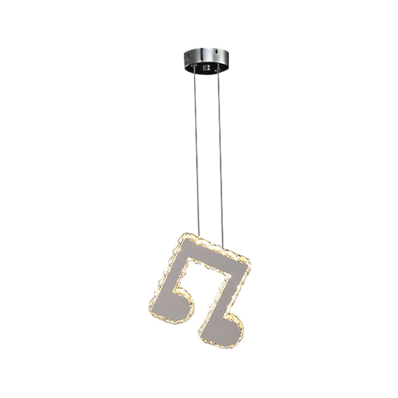 LED Musical Note Pendant Light Kit Contemporary Stainless-Steel Clear Cut Crystal Blocks Mini Hanging Lamp Clearhalo 'Ceiling Lights' 'Modern Pendants' 'Modern' 'Pendant Lights' 'Pendants' Lighting' 1426732