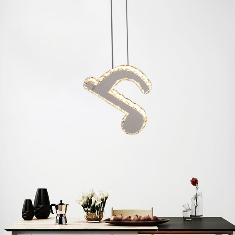 LED Musical Note Pendant Light Kit Contemporary Stainless-Steel Clear Cut Crystal Blocks Mini Hanging Lamp Stainless-Steel C Clearhalo 'Ceiling Lights' 'Modern Pendants' 'Modern' 'Pendant Lights' 'Pendants' Lighting' 1426734