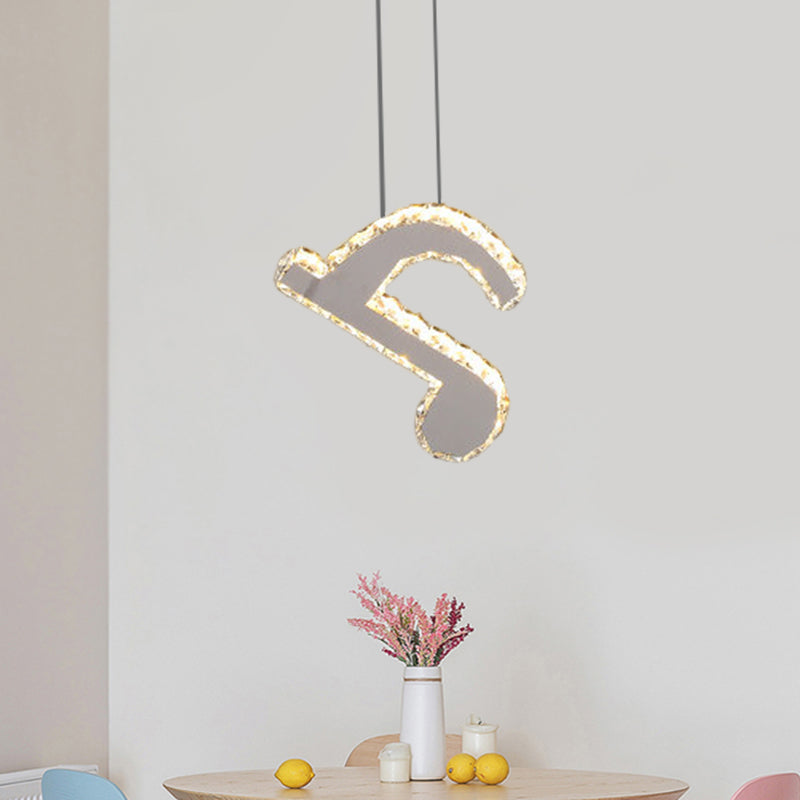 LED Musical Note Pendant Light Kit Contemporary Stainless-Steel Clear Cut Crystal Blocks Mini Hanging Lamp Clearhalo 'Ceiling Lights' 'Modern Pendants' 'Modern' 'Pendant Lights' 'Pendants' Lighting' 1426735