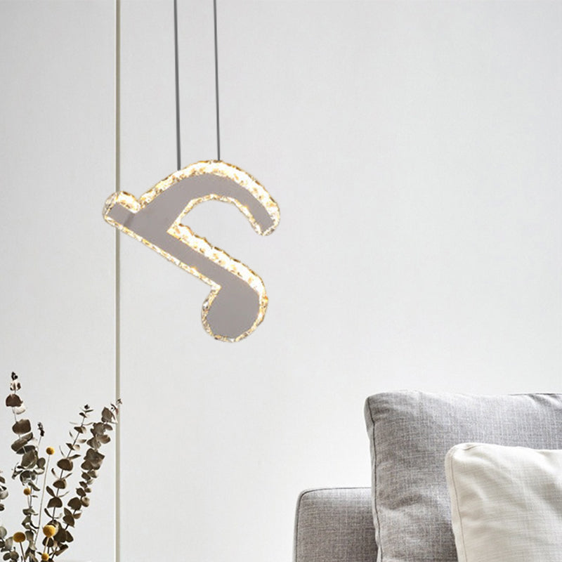 LED Musical Note Pendant Light Kit Contemporary Stainless-Steel Clear Cut Crystal Blocks Mini Hanging Lamp Clearhalo 'Ceiling Lights' 'Modern Pendants' 'Modern' 'Pendant Lights' 'Pendants' Lighting' 1426736