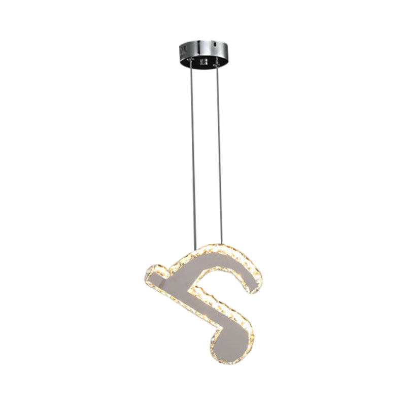 LED Musical Note Pendant Light Kit Contemporary Stainless-Steel Clear Cut Crystal Blocks Mini Hanging Lamp Clearhalo 'Ceiling Lights' 'Modern Pendants' 'Modern' 'Pendant Lights' 'Pendants' Lighting' 1426737