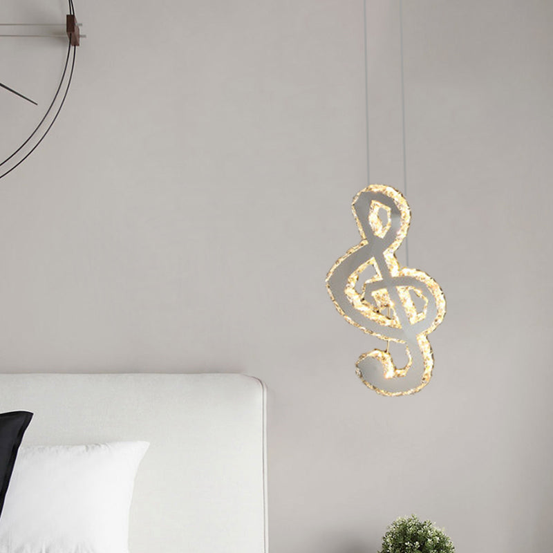 LED Musical Note Pendant Light Kit Contemporary Stainless-Steel Clear Cut Crystal Blocks Mini Hanging Lamp Stainless-Steel A Clearhalo 'Ceiling Lights' 'Modern Pendants' 'Modern' 'Pendant Lights' 'Pendants' Lighting' 1426739