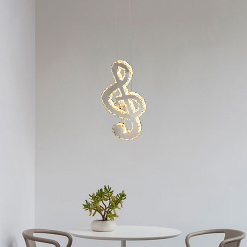 LED Musical Note Pendant Light Kit Contemporary Stainless-Steel Clear Cut Crystal Blocks Mini Hanging Lamp Clearhalo 'Ceiling Lights' 'Modern Pendants' 'Modern' 'Pendant Lights' 'Pendants' Lighting' 1426740