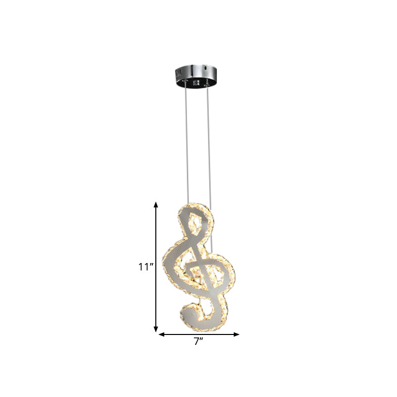 LED Musical Note Pendant Light Kit Contemporary Stainless-Steel Clear Cut Crystal Blocks Mini Hanging Lamp Clearhalo 'Ceiling Lights' 'Modern Pendants' 'Modern' 'Pendant Lights' 'Pendants' Lighting' 1426743