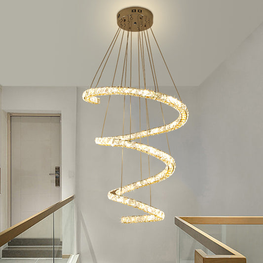 4-Tier Spiral Clear Crystal Blocks Pendant Contemporary Living Room LED Chandelier Lighting in Stainless-Steel Clearhalo 'Ceiling Lights' 'Chandeliers' 'Modern Chandeliers' 'Modern' Lighting' 1426777