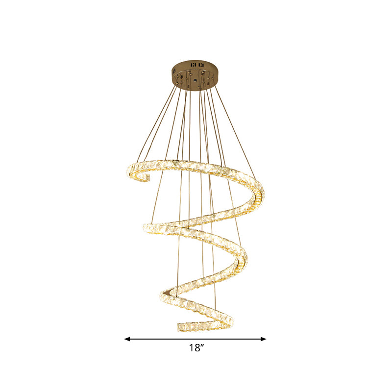 4-Tier Spiral Clear Crystal Blocks Pendant Contemporary Living Room LED Chandelier Lighting in Stainless-Steel Clearhalo 'Ceiling Lights' 'Chandeliers' 'Modern Chandeliers' 'Modern' Lighting' 1426779