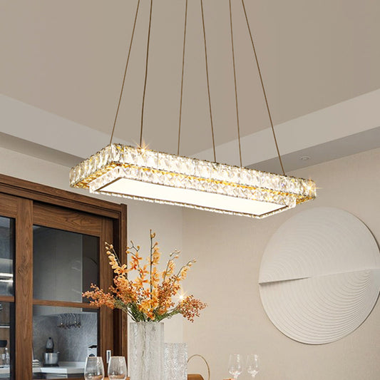 Clear Crystal Blocks Rectangle Suspension Light Modern Dinning Room LED Island Lighting Clear Clearhalo 'Ceiling Lights' 'Island Lights' Lighting' 1426851