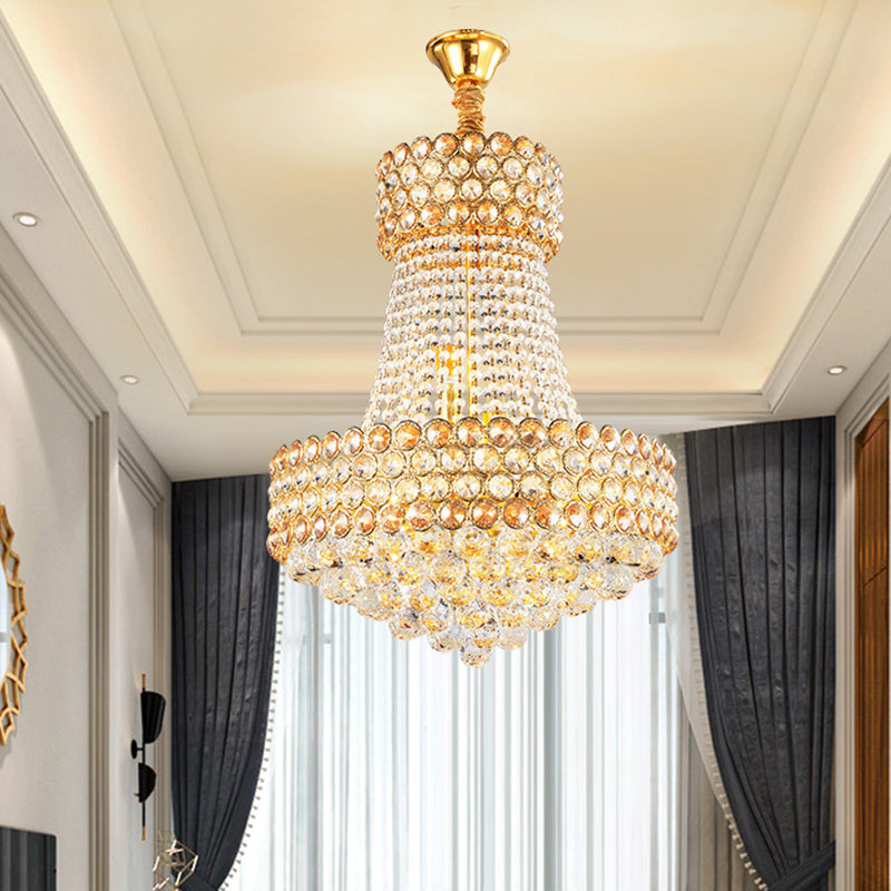 5/8-Light Sitting Room Drop Lamp Modern Gold Chandelier Lighting with Cone Beveled Glass Crystal Shade Gold Clearhalo 'Ceiling Lights' 'Chandeliers' 'Modern Chandeliers' 'Modern' Lighting' 1426868