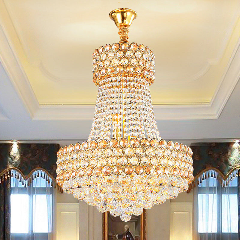 5/8-Light Sitting Room Drop Lamp Modern Gold Chandelier Lighting with Cone Beveled Glass Crystal Shade Clearhalo 'Ceiling Lights' 'Chandeliers' 'Modern Chandeliers' 'Modern' Lighting' 1426869