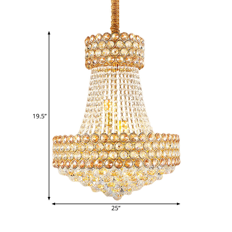 5/8-Light Sitting Room Drop Lamp Modern Gold Chandelier Lighting with Cone Beveled Glass Crystal Shade Clearhalo 'Ceiling Lights' 'Chandeliers' 'Modern Chandeliers' 'Modern' Lighting' 1426872