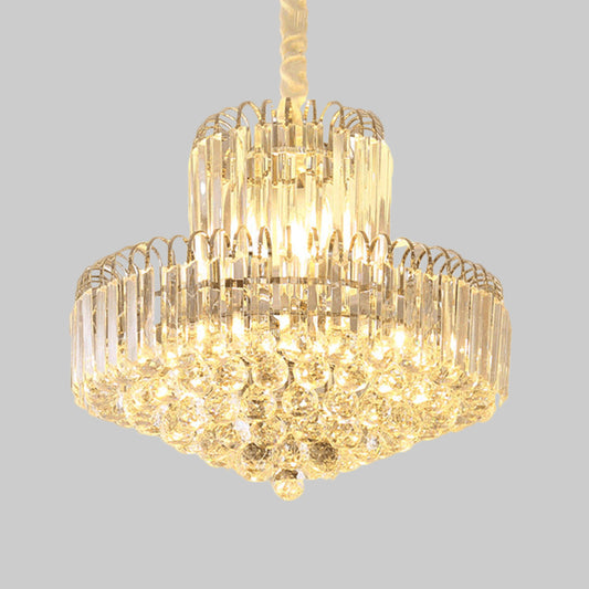 Modern 6/8 Bulbs Drop Pendant with Clear Crystal Rectangle Shade Gold Conical Chandelier Light Fixture Clearhalo 'Ceiling Lights' 'Chandeliers' 'Clear' 'Industrial' 'Modern Chandeliers' 'Modern' 'Tiffany' 'Traditional Chandeliers' Lighting' 1426875