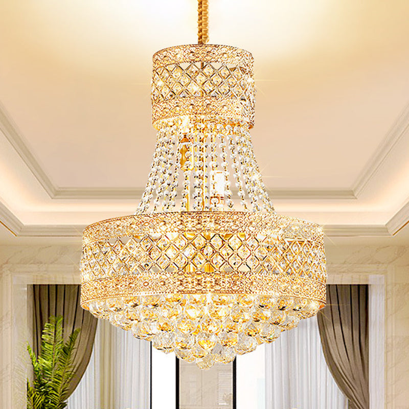 Drum Octagon Crystal Ceiling Hang Fixture Contemporary 3/5 Lights Gold Pendant Chandelier, 12"/15.5" Wide Clearhalo 'Ceiling Lights' 'Chandeliers' 'Modern Chandeliers' 'Modern' Lighting' 1426892