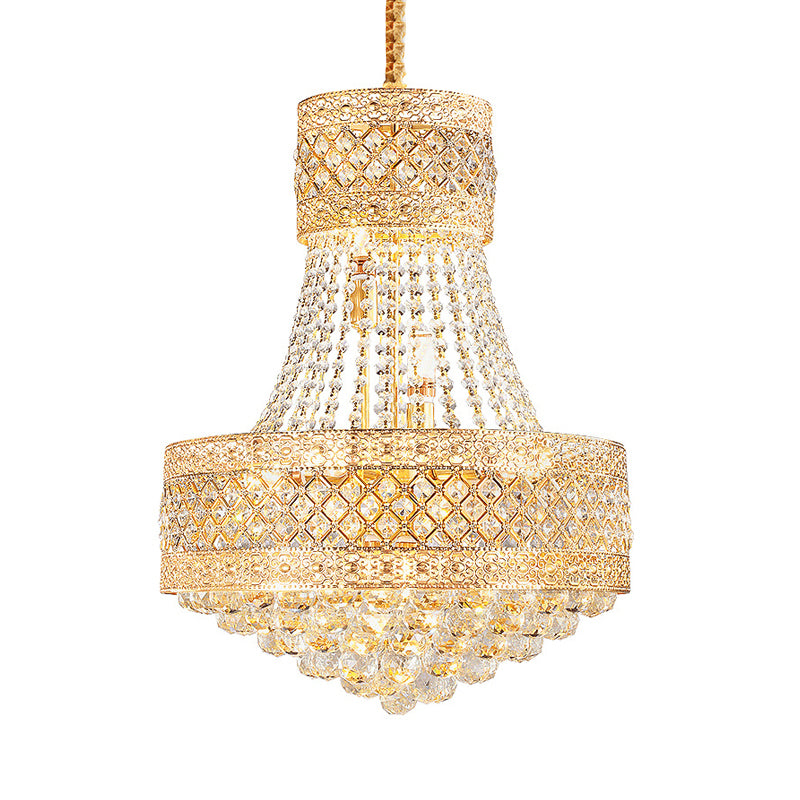 Drum Octagon Crystal Ceiling Hang Fixture Contemporary 3/5 Lights Gold Pendant Chandelier, 12"/15.5" Wide Clearhalo 'Ceiling Lights' 'Chandeliers' 'Modern Chandeliers' 'Modern' Lighting' 1426893