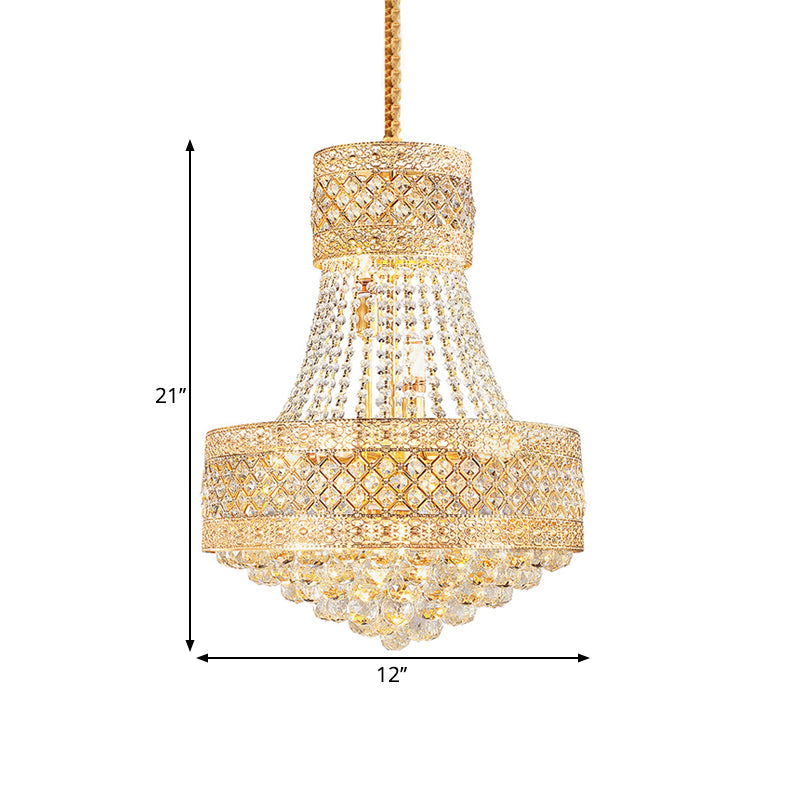 Drum Octagon Crystal Ceiling Hang Fixture Contemporary 3/5 Lights Gold Pendant Chandelier, 12"/15.5" Wide Clearhalo 'Ceiling Lights' 'Chandeliers' 'Modern Chandeliers' 'Modern' Lighting' 1426894