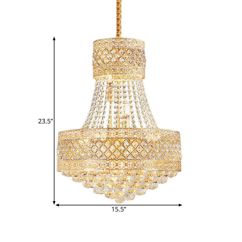 Drum Octagon Crystal Ceiling Hang Fixture Contemporary 3/5 Lights Gold Pendant Chandelier, 12"/15.5" Wide Clearhalo 'Ceiling Lights' 'Chandeliers' 'Modern Chandeliers' 'Modern' Lighting' 1426895