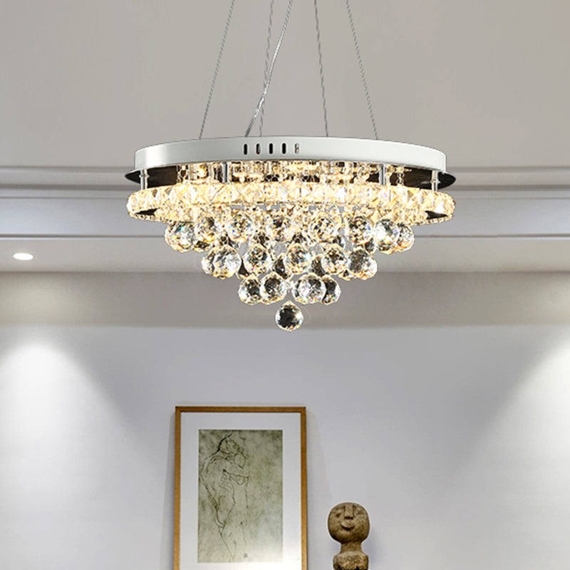 Crystal Balls Cone Ceiling Chandelier Modern LED Chrome Down Lighting Pendant for Sitting Room Chrome Clearhalo 'Ceiling Lights' 'Chandeliers' 'Modern Chandeliers' 'Modern' Lighting' 1426938