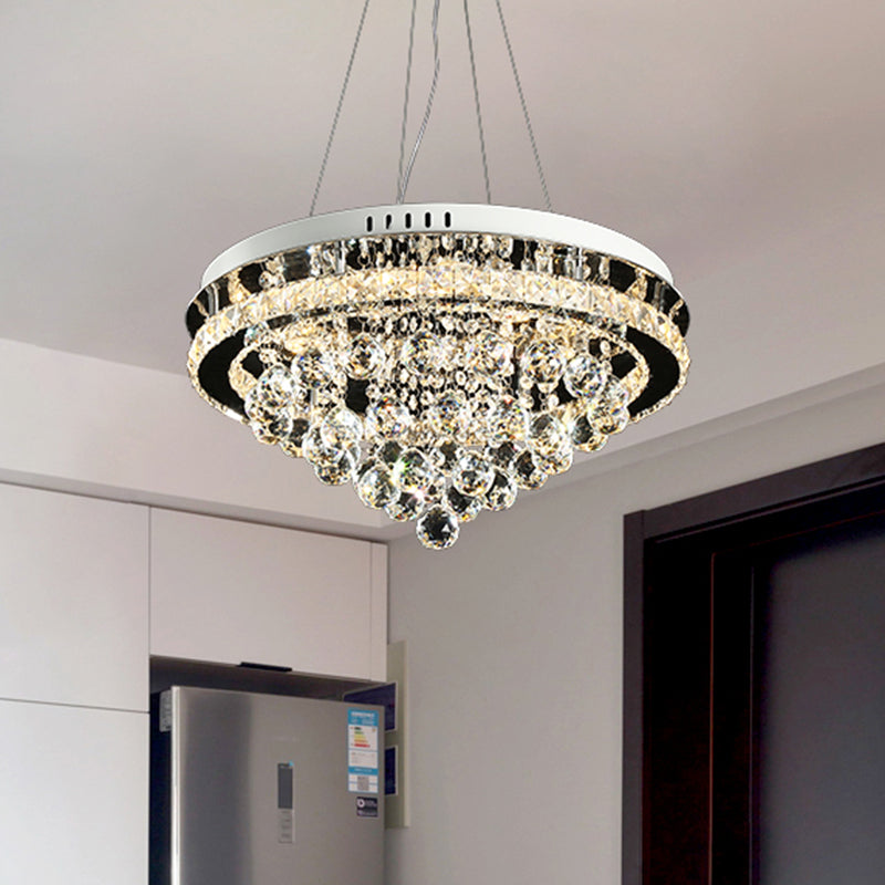 Crystal Balls Cone Ceiling Chandelier Modern LED Chrome Down Lighting Pendant for Sitting Room Clearhalo 'Ceiling Lights' 'Chandeliers' 'Modern Chandeliers' 'Modern' Lighting' 1426939