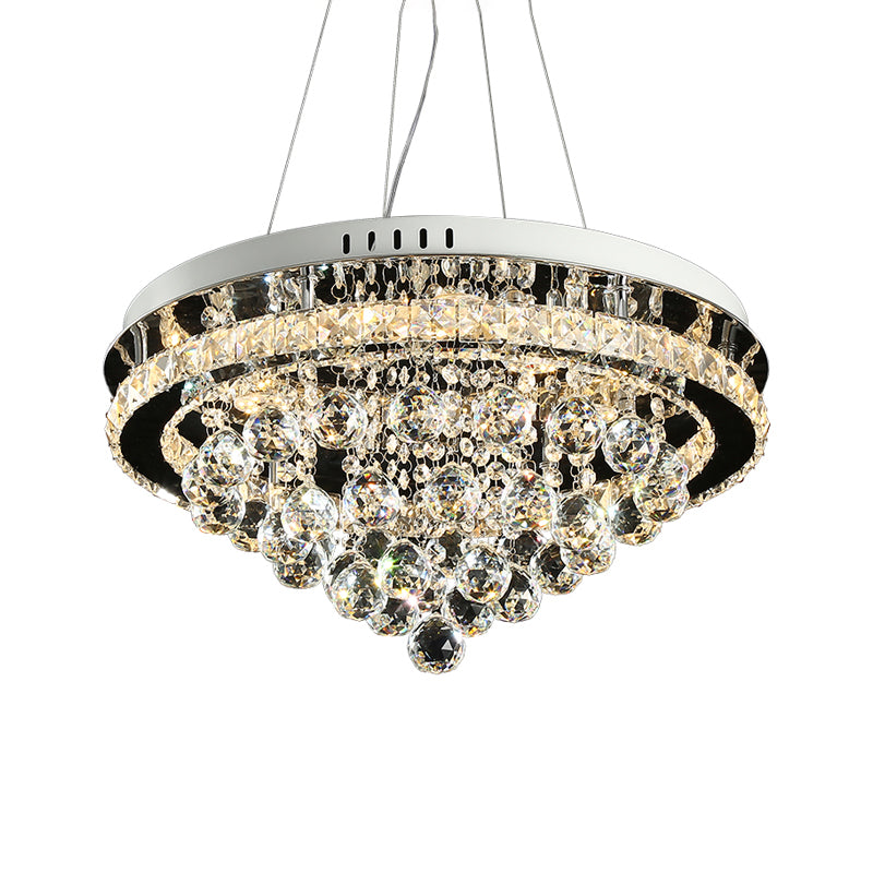 Crystal Balls Cone Ceiling Chandelier Modern LED Chrome Down Lighting Pendant for Sitting Room Clearhalo 'Ceiling Lights' 'Chandeliers' 'Modern Chandeliers' 'Modern' Lighting' 1426940